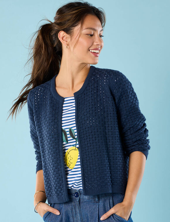 Gilet paletot maille fantaisie,  Spécial Petites (indigo) Gilet paletot maille fantaisie,  Spécial Petites (indigo)